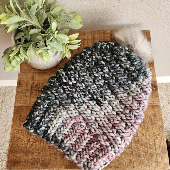 Handmade Heavy Knit Winter Hat with Pom Pom - Picture 2 of 6